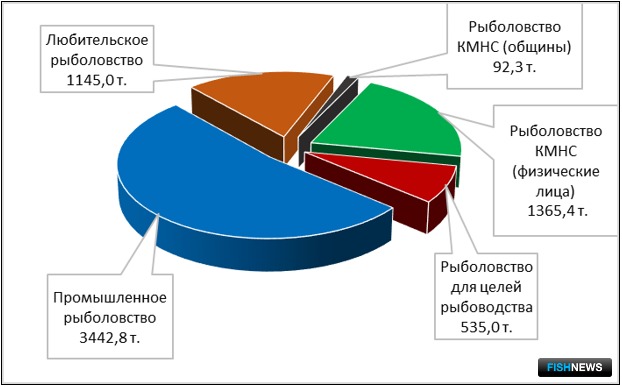 Распределение прогнозируемого вылова осенней кеты в реке Амур по видам рыболовства в 2022 г.
