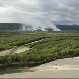 Пожар в бассейне реки Апука (верхнее течение). Фото пресс-службы КамчатНИРО