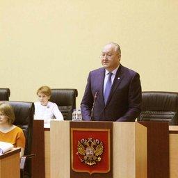 Губернатор Камчатского края Владимир ИЛЮХИН выступил с ежегодным отчетом о работе правительства региона. Фото пресс-службы краевого правительства