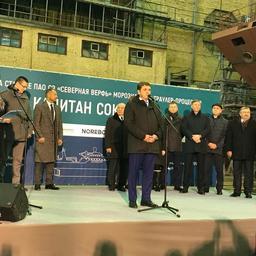 Заместитель министра сельского хозяйства – руководитель Росрыболовства Илья ШЕСТАКОВ на церемонии закладки судна. Фото предоставлено ПАО СЗ «Северная верфь»
