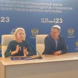 Директор выставки Seafood Expo Eurasia Анна ШЕЛКОВА и генеральный директор отраслевого выставочного оператора Expo Solutions Group Иван ФЕТИСОВ