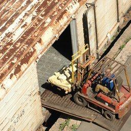 Погрузка мороженой рыбы в вагон во Владивостоке
