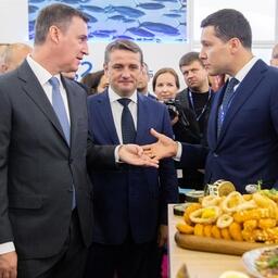 Глава Минсельхоза Дмитрий ПАТРУШЕВ, руководитель Росрыболовства Илья ШЕСТАКОВ и губернатор Калининградской области Антон АЛИХАНОВ