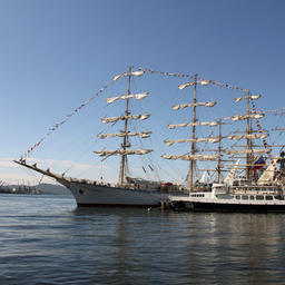 Лидер первого этапа гонки - российский парусник «Надежда»