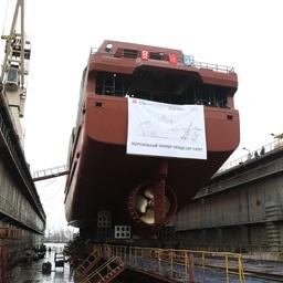 Траулер «Капитан Геллер» перед спуском на воду. Фото пресс-службы «Северной верфи»