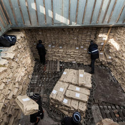 Выгрузка упакованной рыбопродукции из судового трюма
